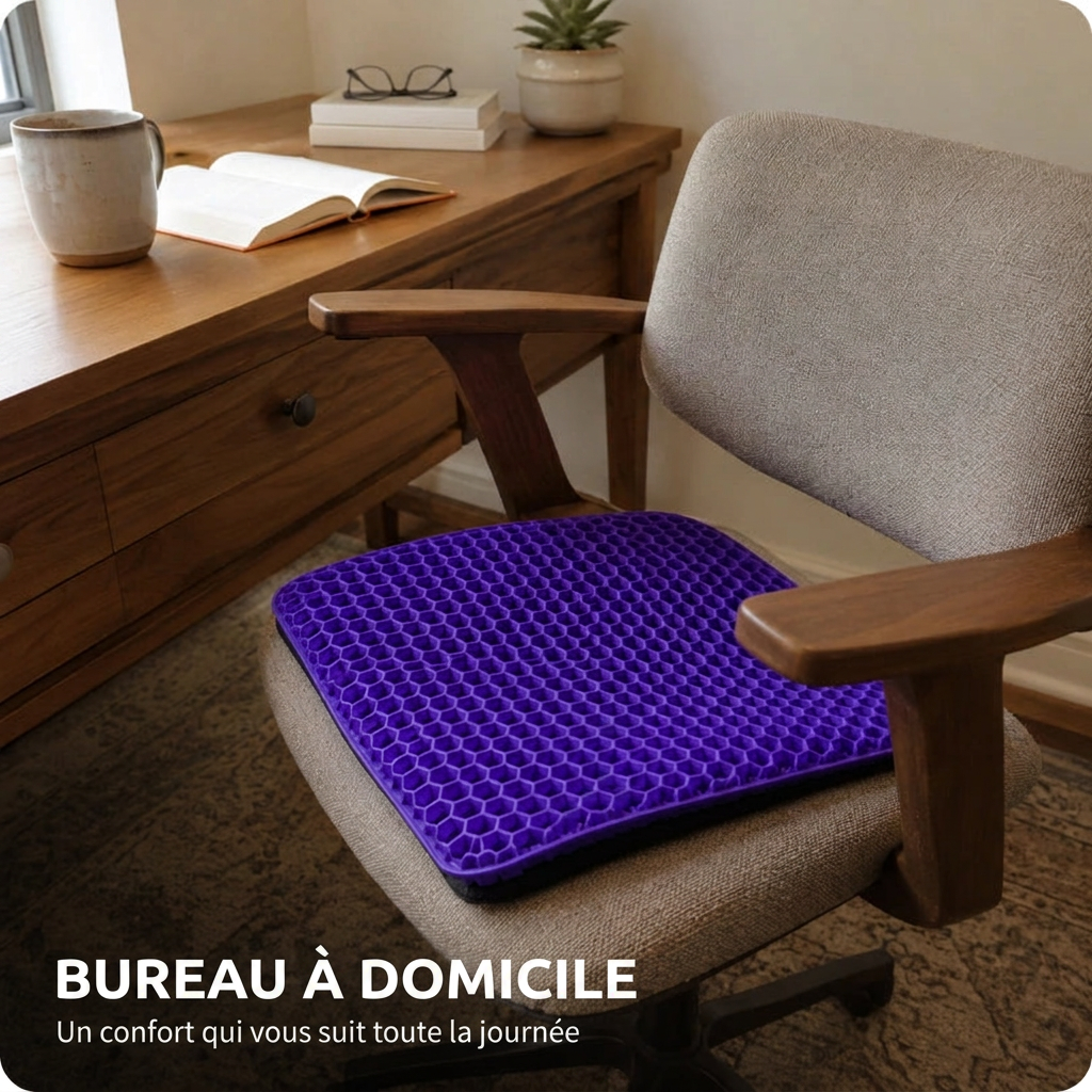 Coussin Aevura Studio sur une chaise de bureau près d’un bureau en bois