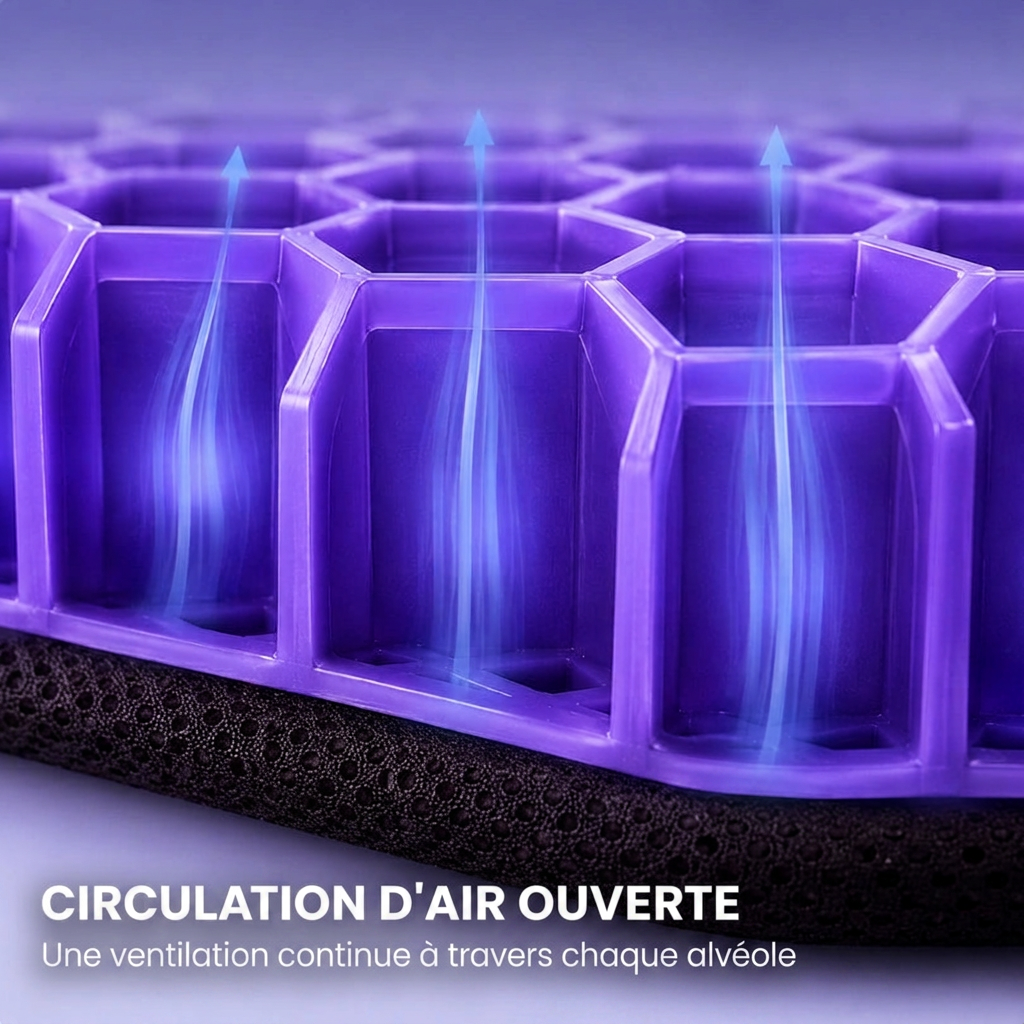 Vue en coupe des canaux d’air ouverts qui traversent la grille en gel